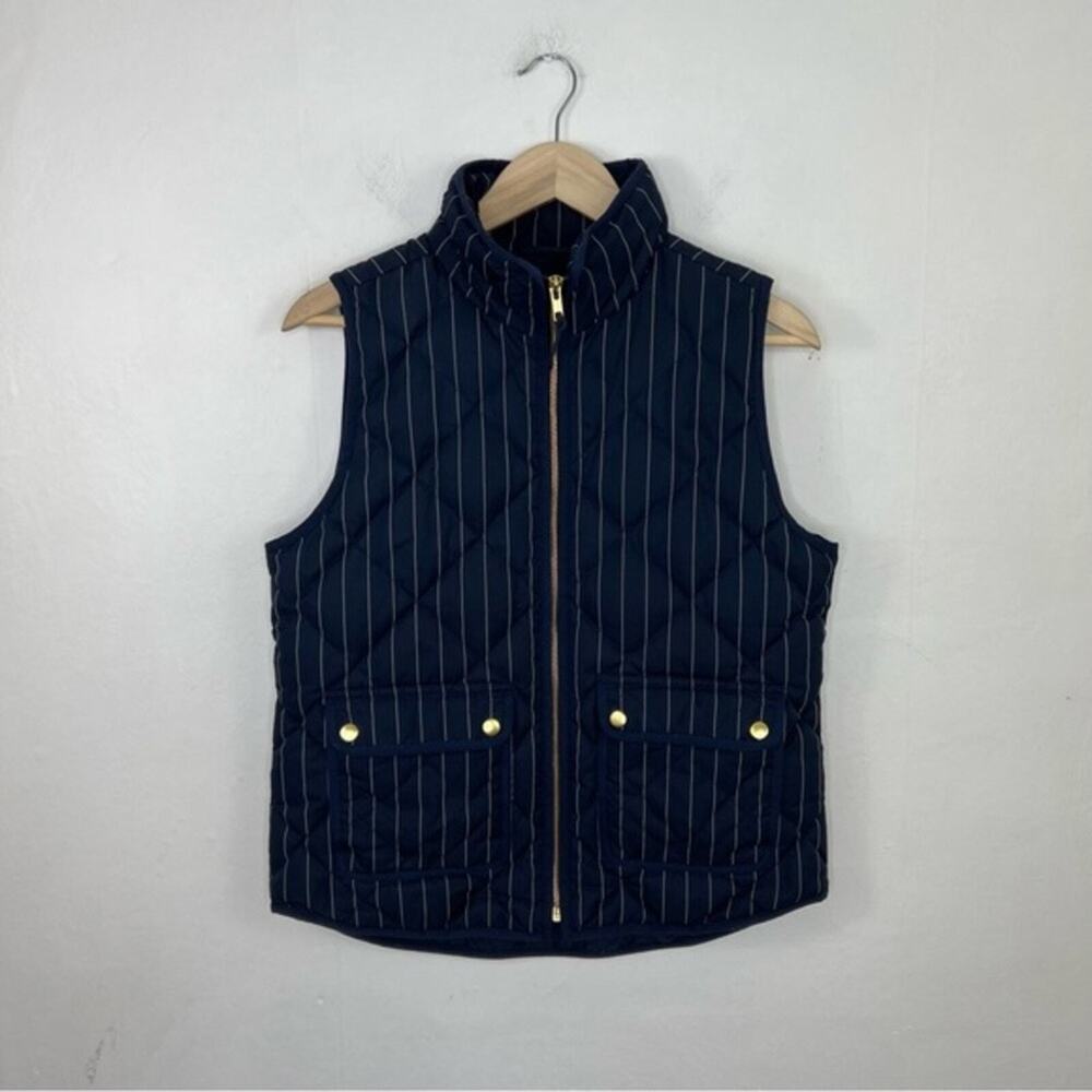 J. Crew Excursion Puffer Vest Navy White Pinstripe Quilted Down Size Small - Picture 11 of 13